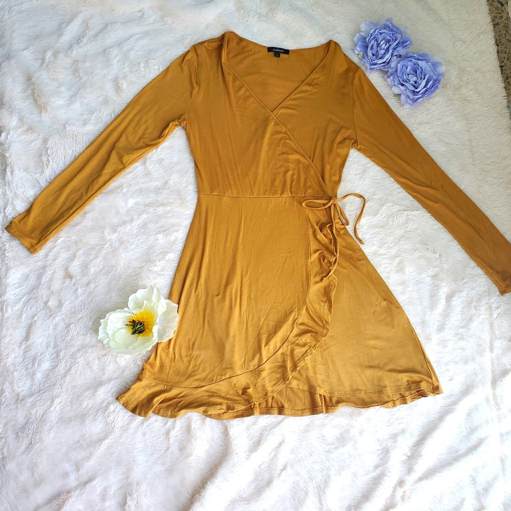 Mustard color knit wrap dress